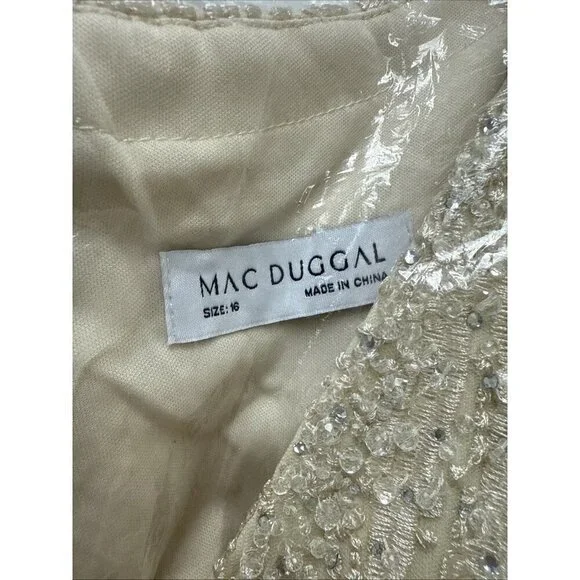 Mac Duggal Size 16 Ivory Nude Embellished Flutter Sleeve Lace A-Line Gown $798 - Picture 6 of 8